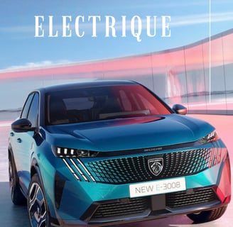 a blue electric peugeot e 3008 car with the words electric