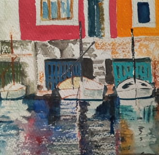 a painting of a boat in the water