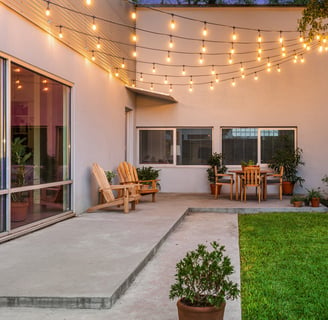 patio string lights displayed above a back patio