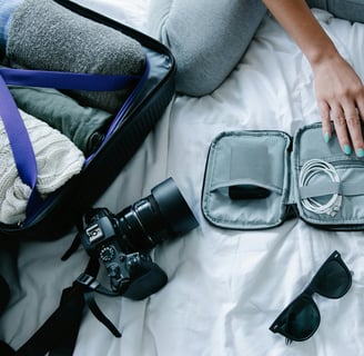 Smartly packed carry-on suitcase with travel essentials and packing cubes