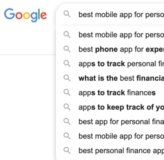 Google search with autofill examples