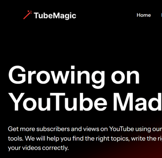 The image showcases TubeMagic, an AI-powered YouTube growth tool designed to help creators.
