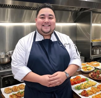 Chef Fabio standing in front of his kitchen.