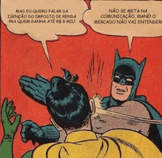 Meme de imagem de gibi, com Batman esbofeteando Robin