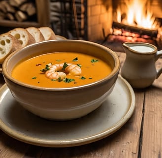 a bowl of soup with shrimp and shrimp