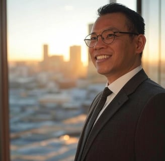 Confident entrepreneur at sunrise, representing success psychology and winner’s mindset