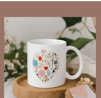 a mug mug with a heart shaped design on it