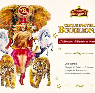 Carte de visite du Cirque Bouglione avec Joel Rehde attaché de presse