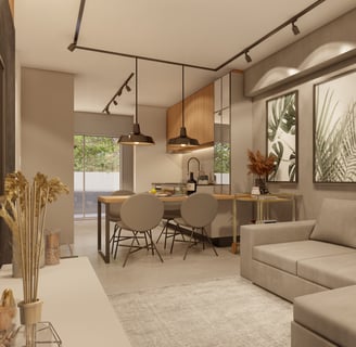 sala de tv e jantar de um apartamento