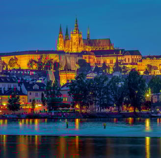 a castle with a castle in the background in Prague, Czech Republic