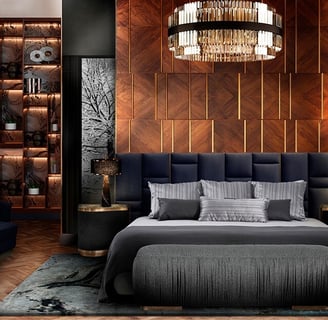 a bedroom with a bed and a couch