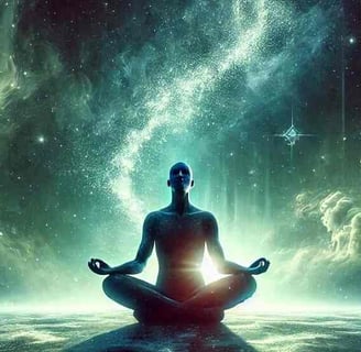 A man in a meditation pose, gazing at the sky, symbolizing breathwork techniques for cultivating happiness and inner peace.