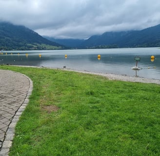 ufer vom schliersee mit bergen