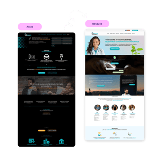proceso comparativo del copywriting antes y después del sitio web de Médicos Invirtiendo