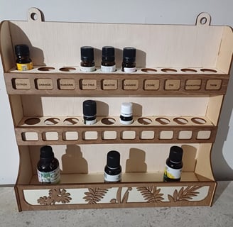 présentoir organiseur huiles essentielles avec étiquettes découpe laser dxf svg