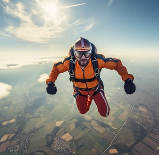 a man in orange skydiving