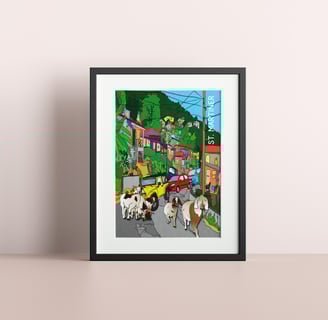 Late For Work by Raymond Bowen in black frame