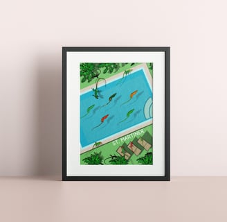 Pool Life by Raymond Bowen in black frame