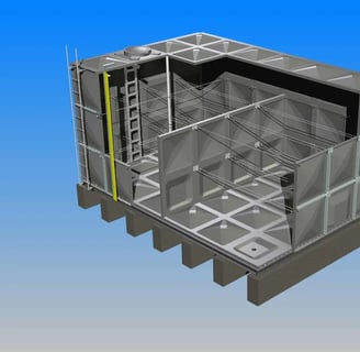 Graphic representation image of internal partition of GRP Sectional water Tank