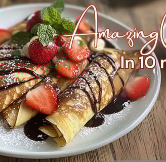 Crepes with strawberries and chocolate syrup