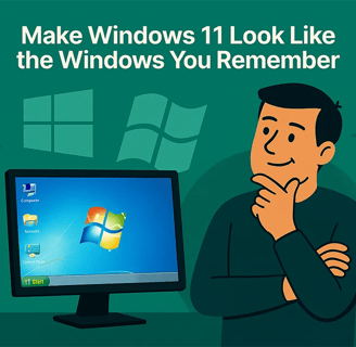 Person using Windows 11 PC with retro Windows 10 and 7 elements on screen in Cedar Rapids.