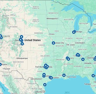 Photo of a US map showing locations I am familiar with for boots onthe ground locating