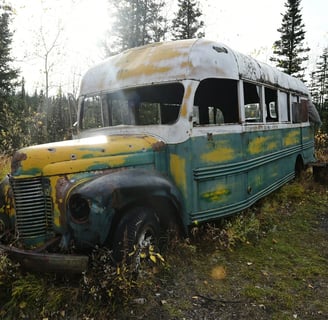 Fairbanks, AK - Fairbanks Bus 142's tragic story, now a museum piece in Healy