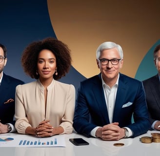 Four entrepreneurs sitting at a table with a trophy