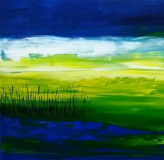 peinture d'un paysage jaune et bleu