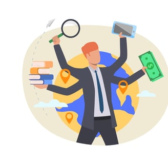 a man in a suit and tie is holding a magnifying magnifying