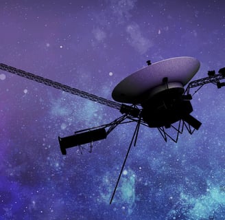 Imágen de la Voyager I, la primera nave en salir del Sistema Solar, en el espacio.