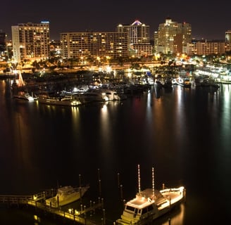 downtown Sarasota at night by the water