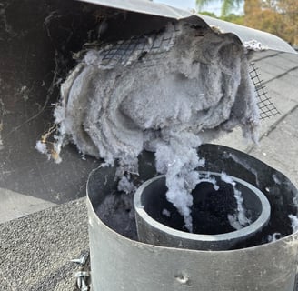 A dryer duct with a screen full of lint