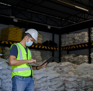 a man in an industrial warehouse