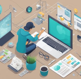 a man sitting on the floor with a laptop and other tech devices