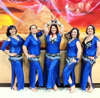 Ruby Star Bellydancers in shimmering blue beledi dresses Shahravar Aubrey Kristina Monica Jessi