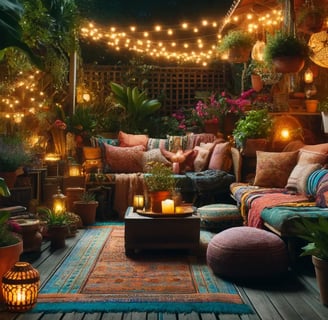 bohemian outdoor space illuminated by ambient lighting