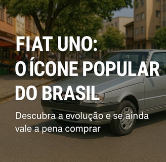 Fiat Uno prata estacionado em rua urbana com chamada sobre sua popularidade no Brasil