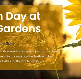 Banner describing Earth Day 2025 with photo of sunflower to the right side