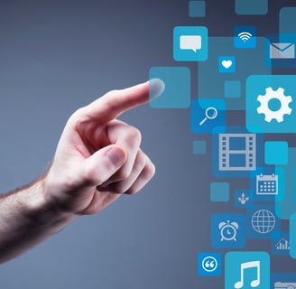 a person pointing at a screen with a finger on it-digital vs. traditional marketing