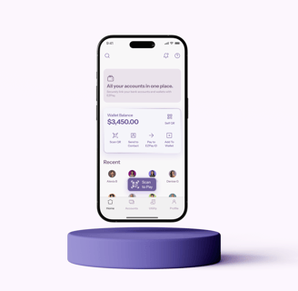 Hovering Phone Mockup of a Payments App on a stand
