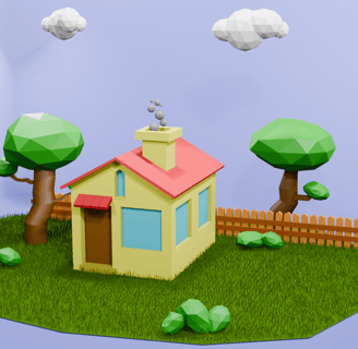 Low Poly House Game Ready 3D model, optimized for performance in FBX, OBJ, and Blender formats, perfect for game development.