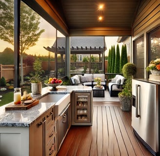 Family enjoying a meal on a bug-free screened-in deck in Kansas City