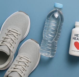 Water bottle, exercises and supplement heart health