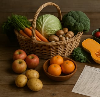a basket of fruit and vegetables on a table