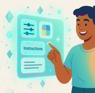 Persona sonriente interactuando fácilmente con una interfaz digital para crear su asistente de IA.