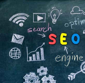 a chalkboard with a word search engine on it