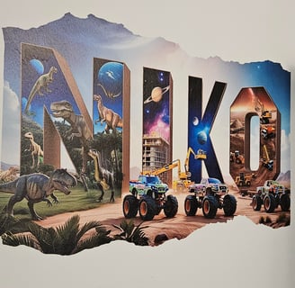 a custom designed print of a child's name printed on the wall