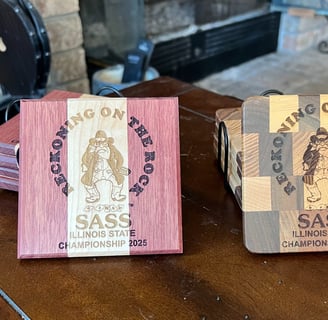 Reckoning on the Rock engraved coaster set
