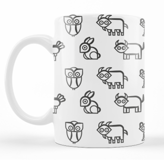 a mug with a pattern of animals on it